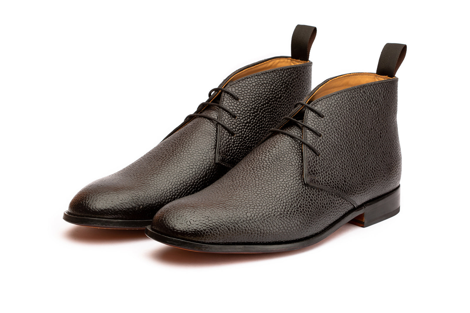 Black grain boot viewed in full