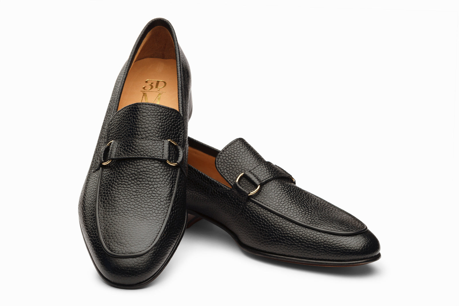 Close view of the black leather loafer