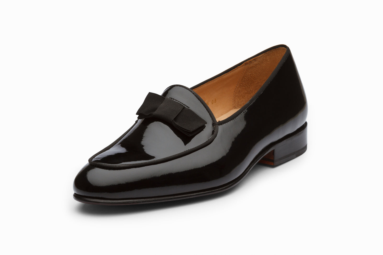 The black patent dress shoe in detail