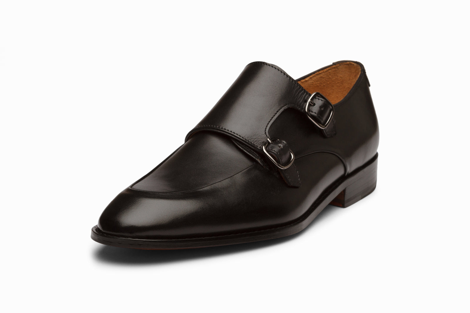 The black leather monkstrap in detail