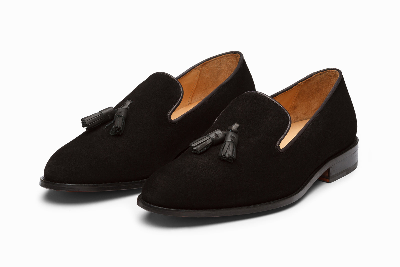 Black suede tassel viewed in full