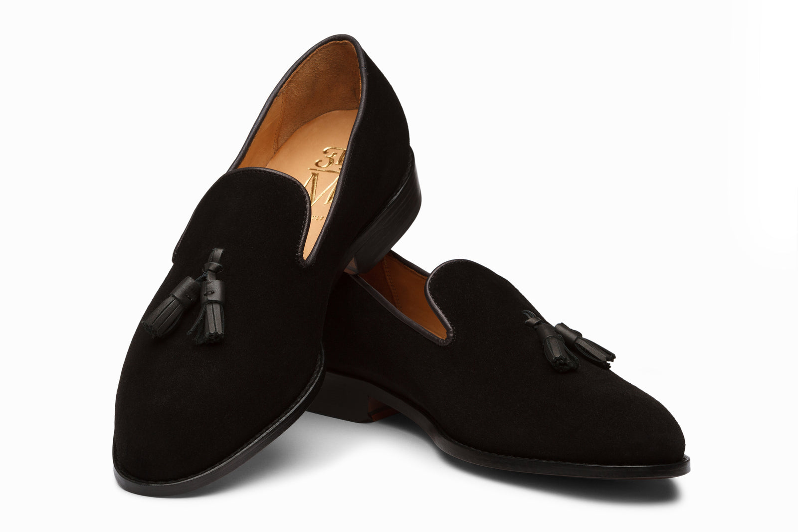 Close view of the black suede tassel