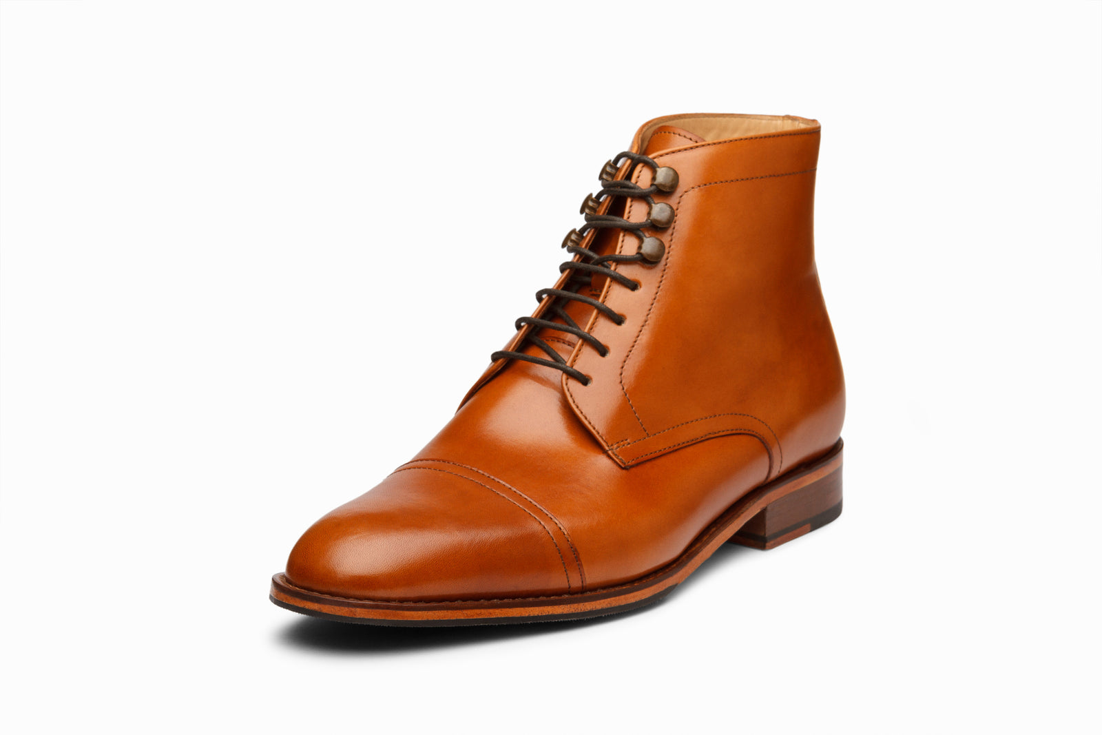 The tan leather boot in detail