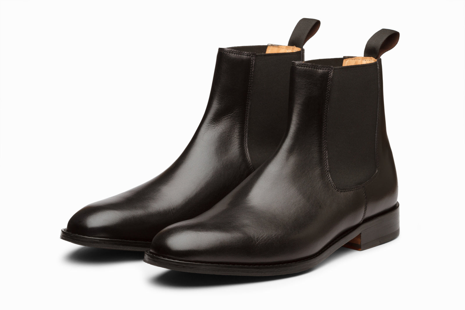 Black leather boot viewed in full