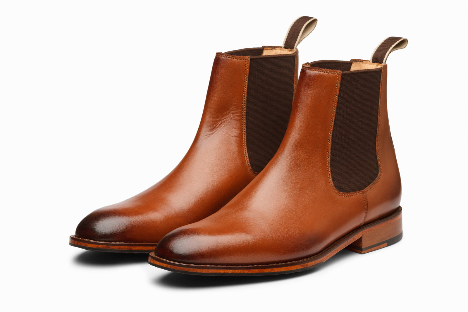 Tan leather boot viewed in full