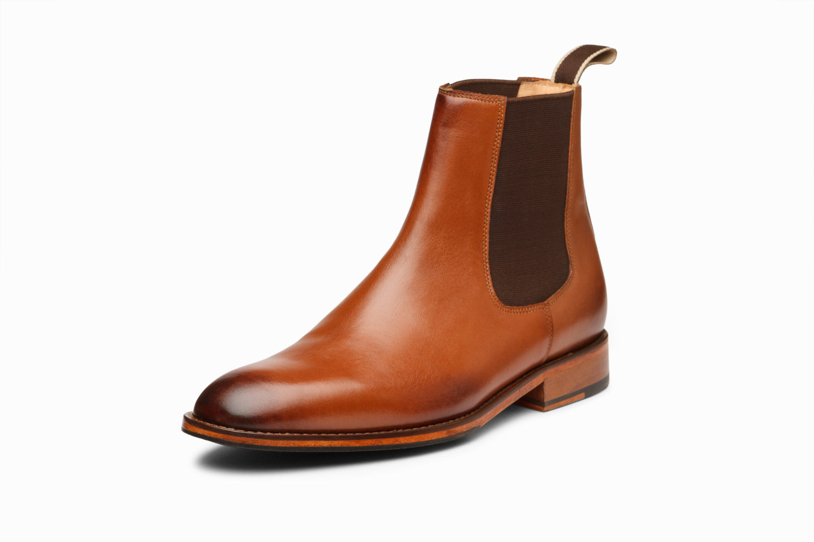 The tan leather boot in detail
