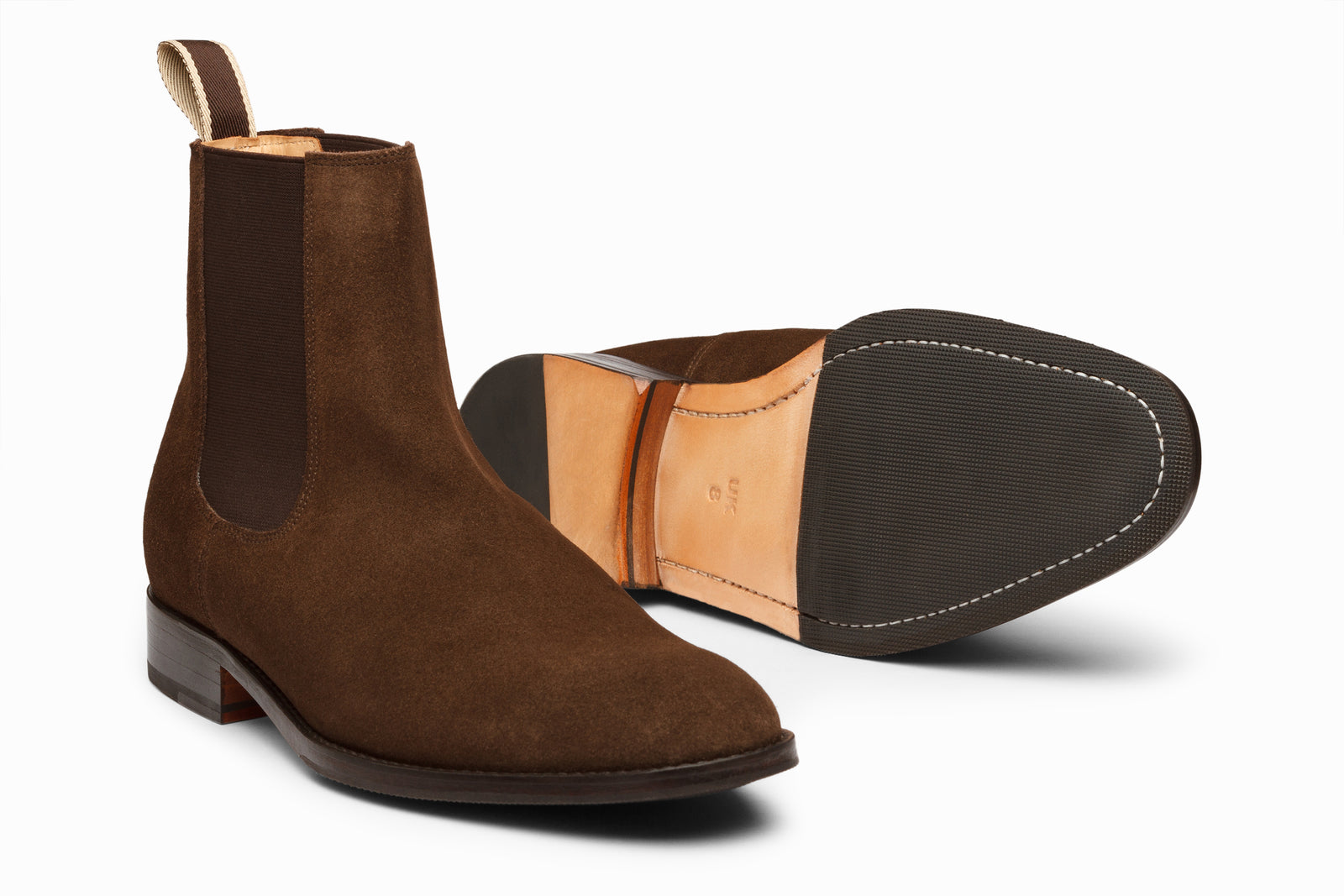 Close view of the brown suede boot