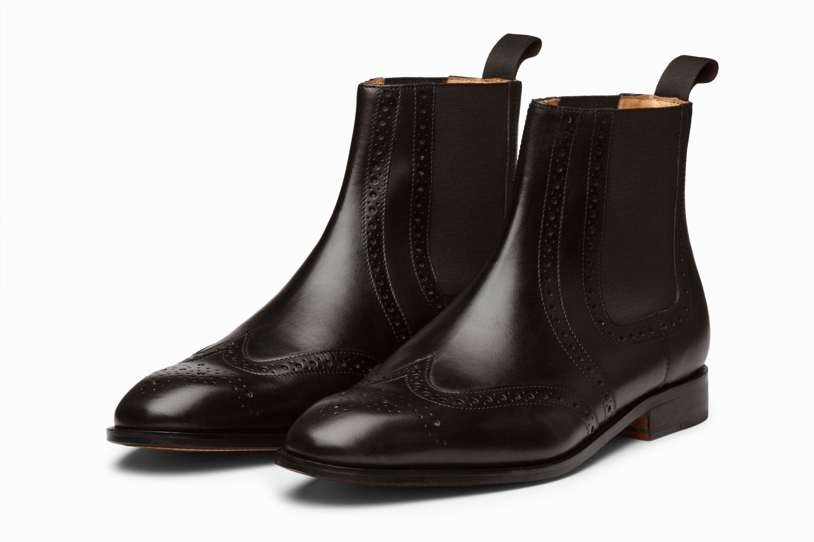 Black leather boot viewed in full