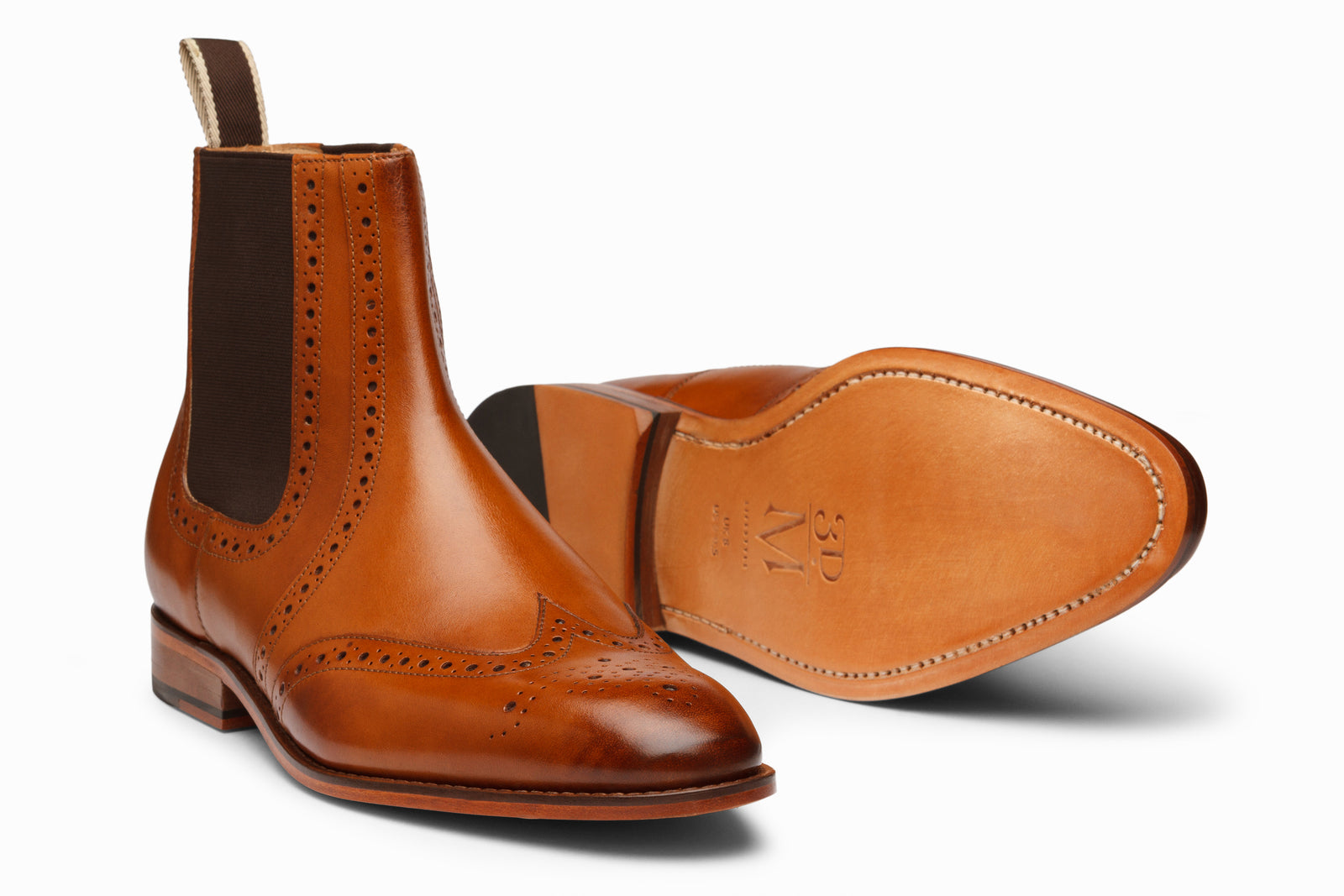 Close view of the tan leather boot