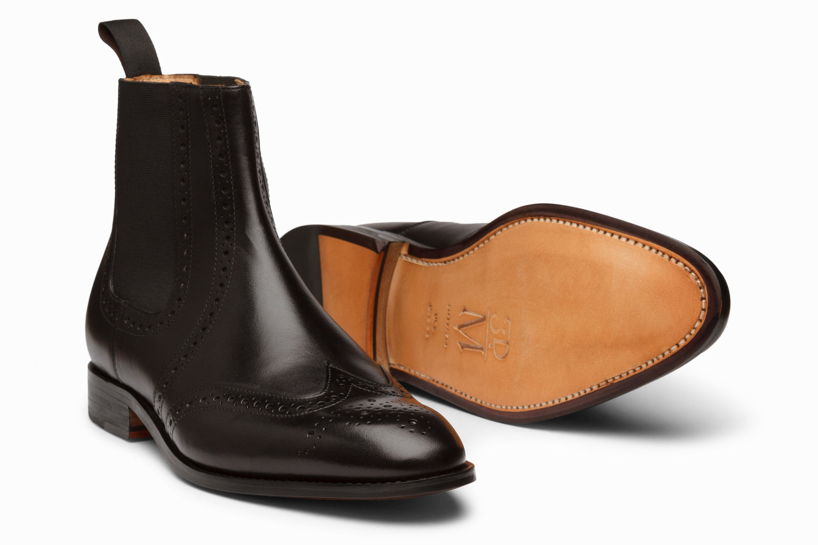 Close view of the black leather boot