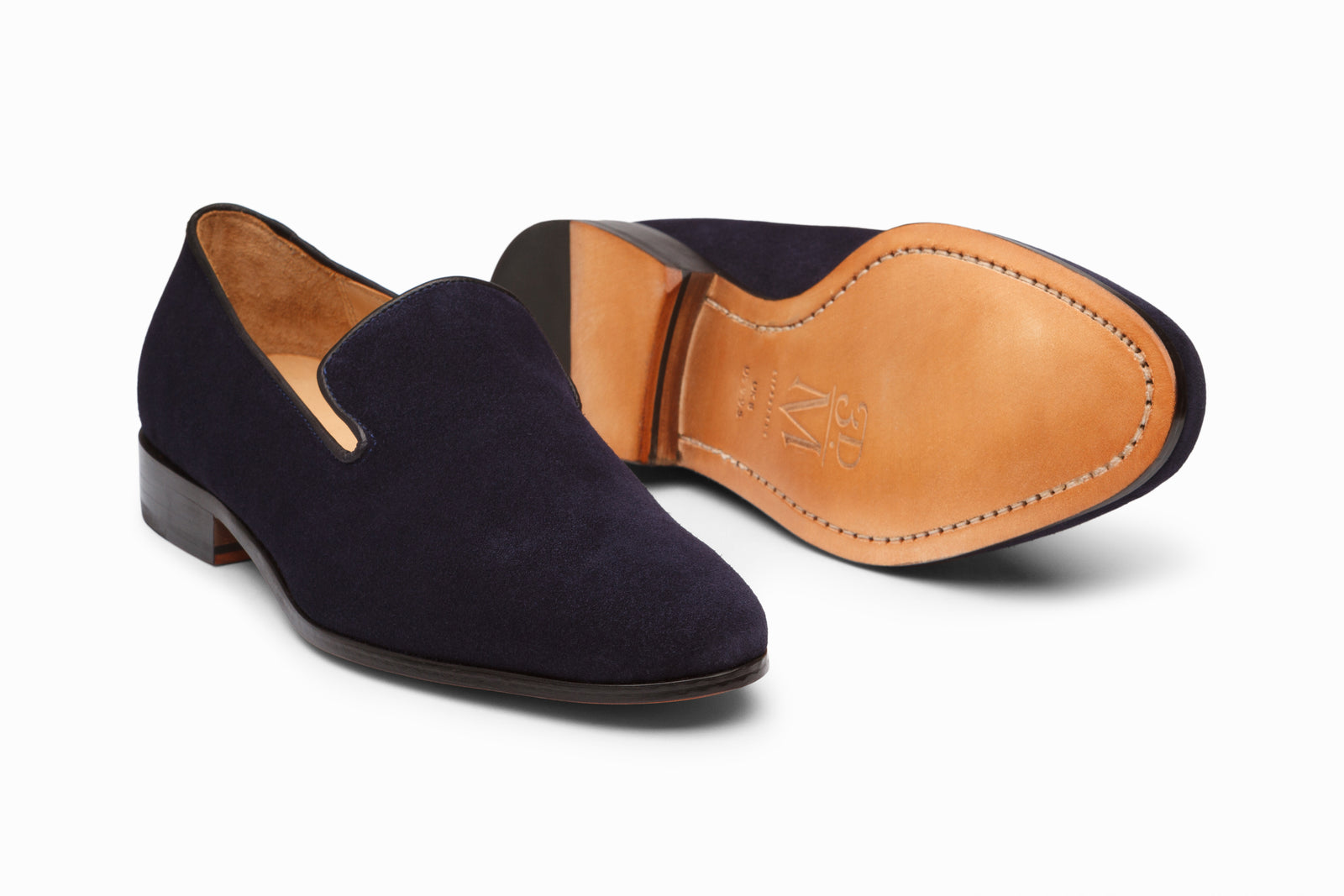 The navy suede loafer in detail