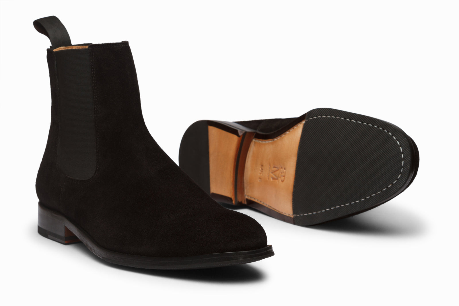 Close view of the black suede boot