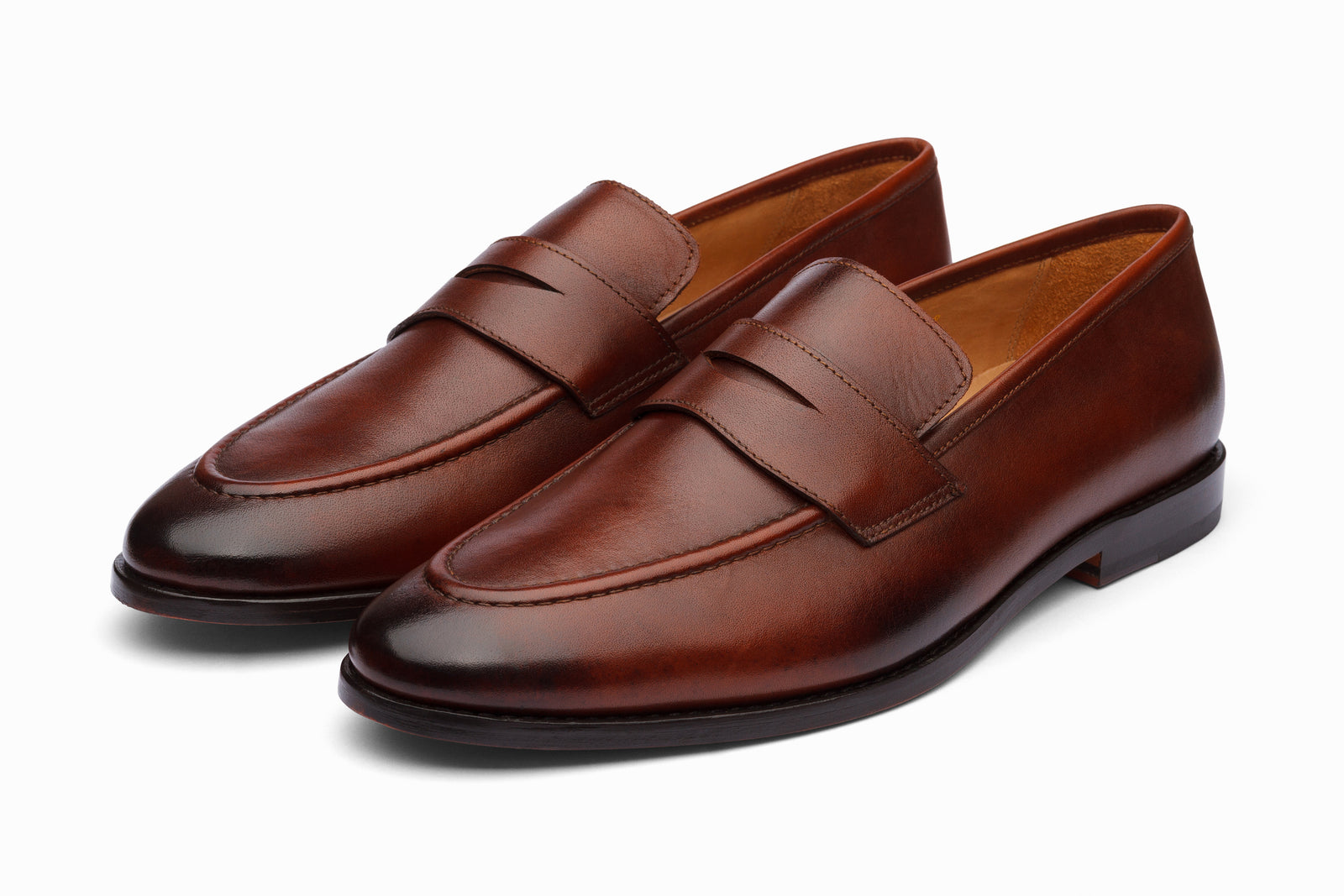 Brown leather loafer viewed in full