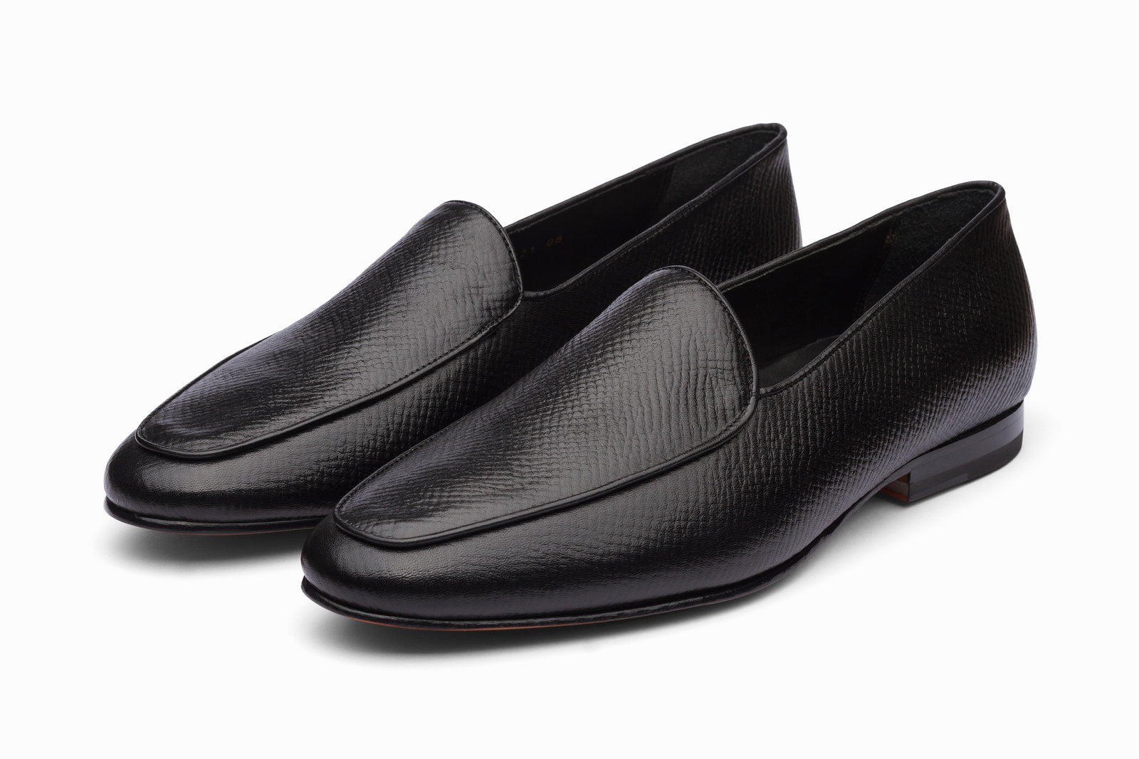 Black grain loafer viewed in full