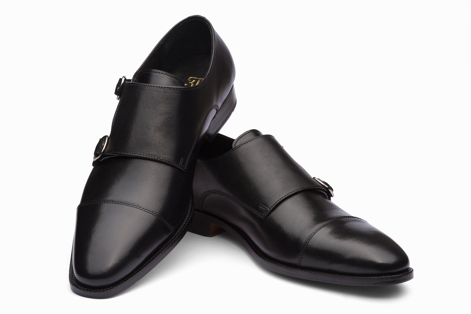 The black leather monkstrap in detail