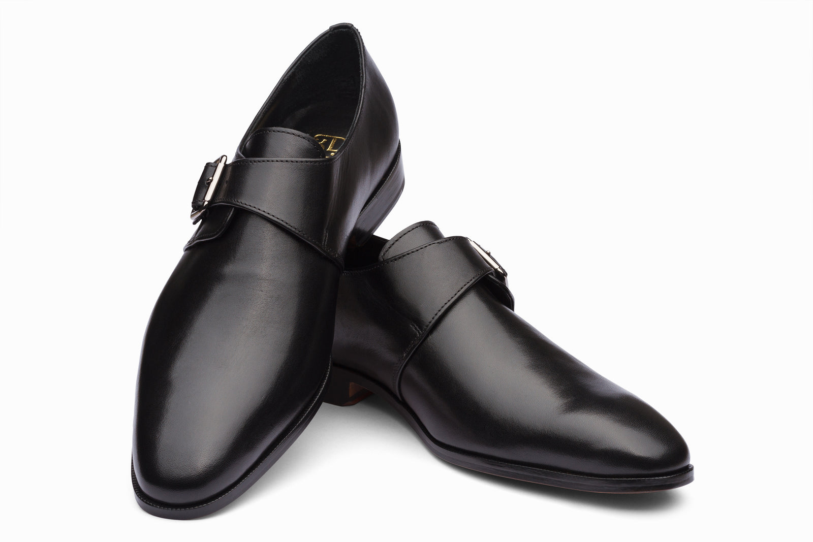 The black leather monkstrap in detail