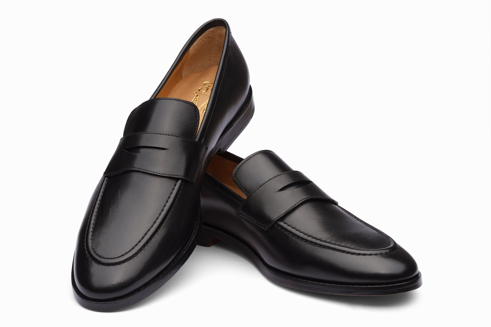 Close view of the black leather loafer