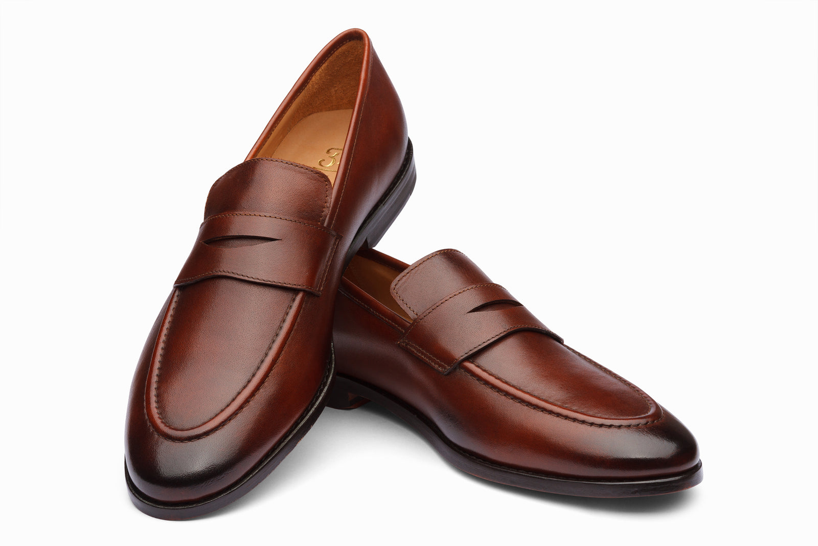 Close view of the brown leather loafer