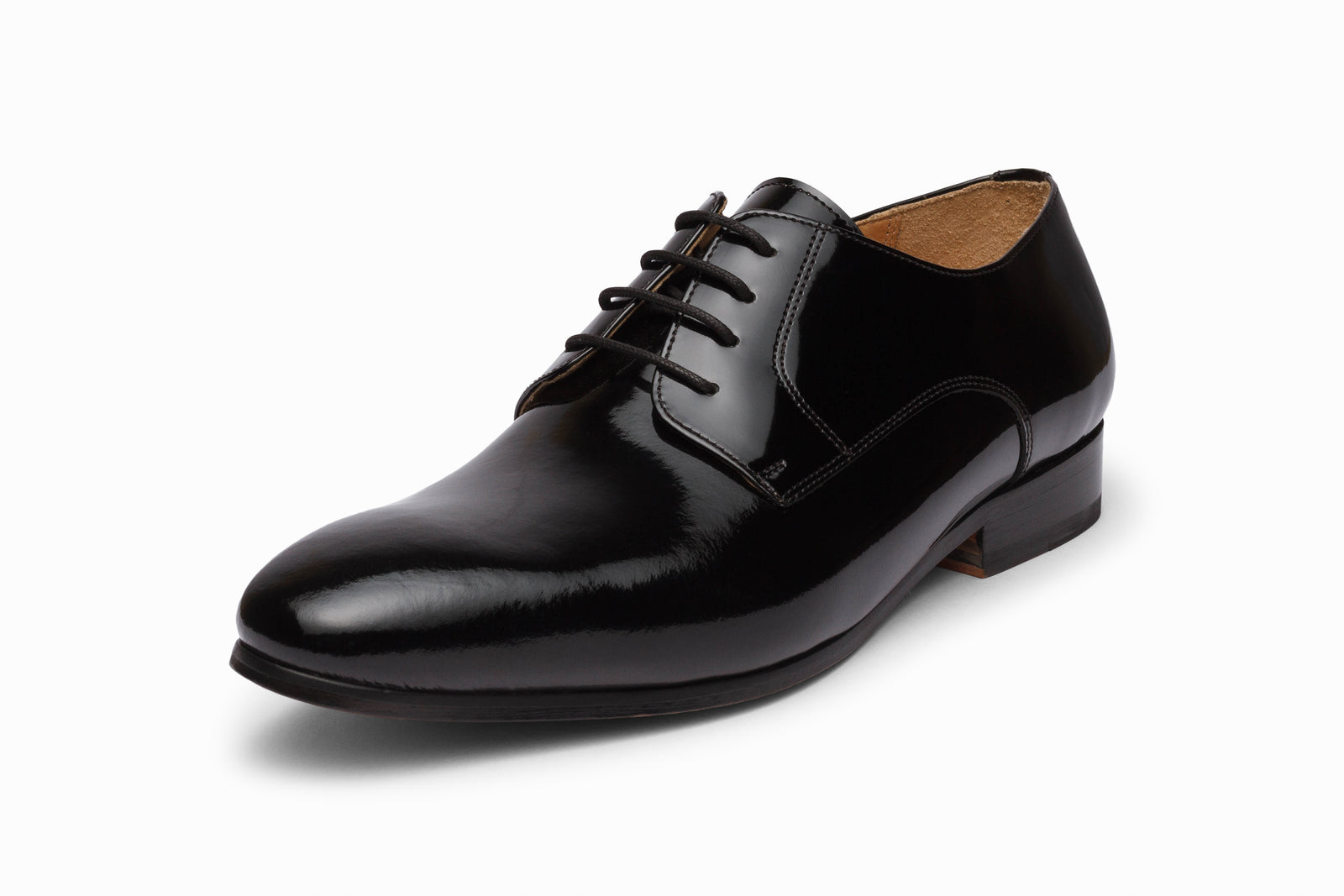 The black patent derby in detail