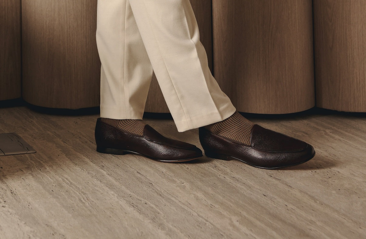 Close view of the brown grain loafer