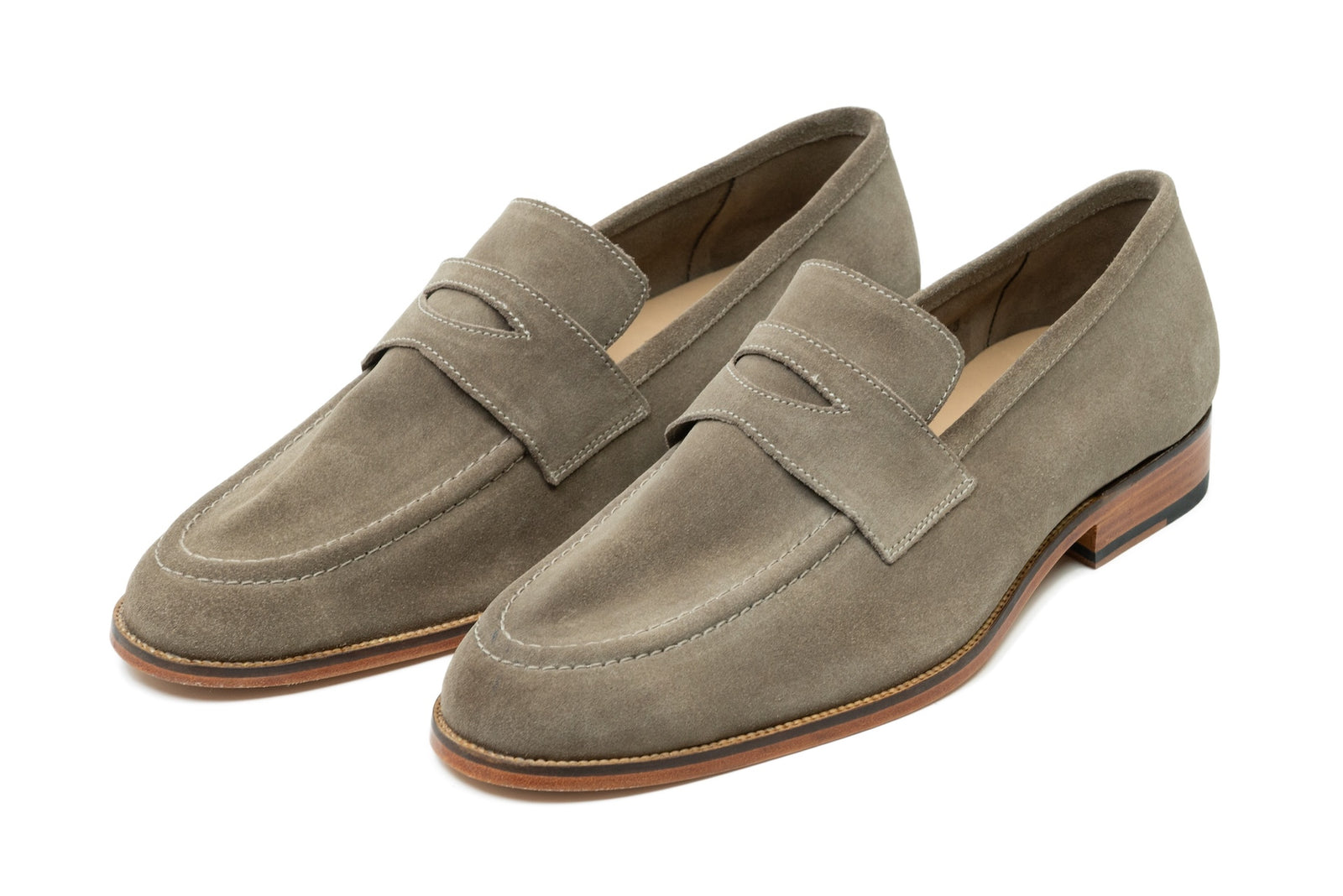 Taupe suede penny viewed in full