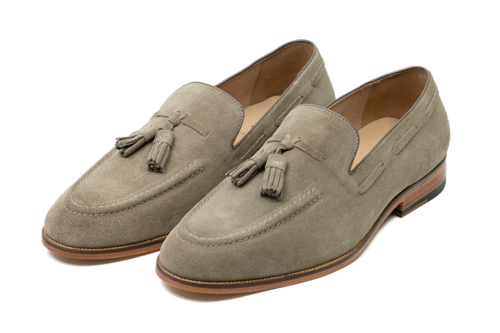 Taupe suede tassel viewed in full