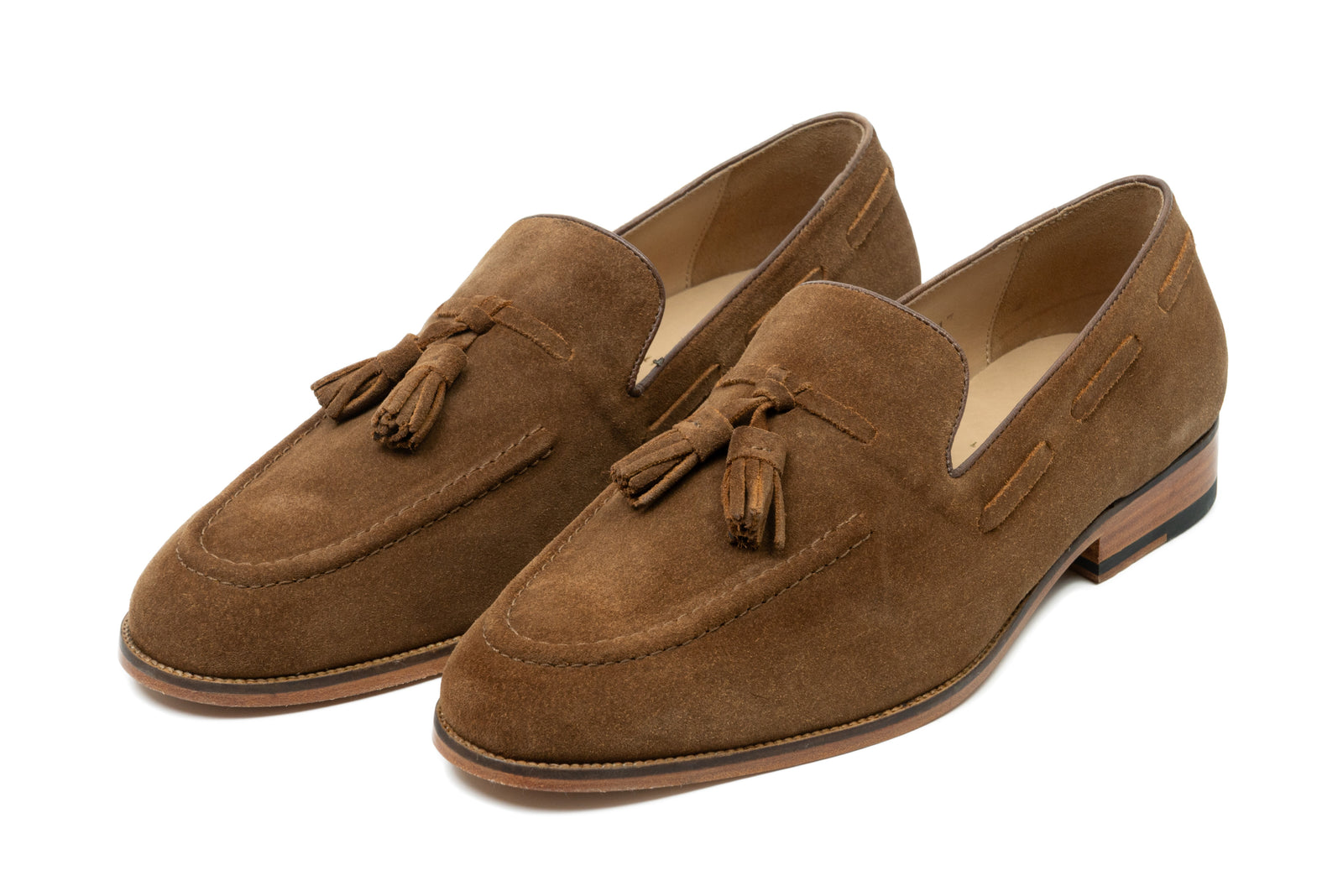 Tobacco suede tassel viewed in full