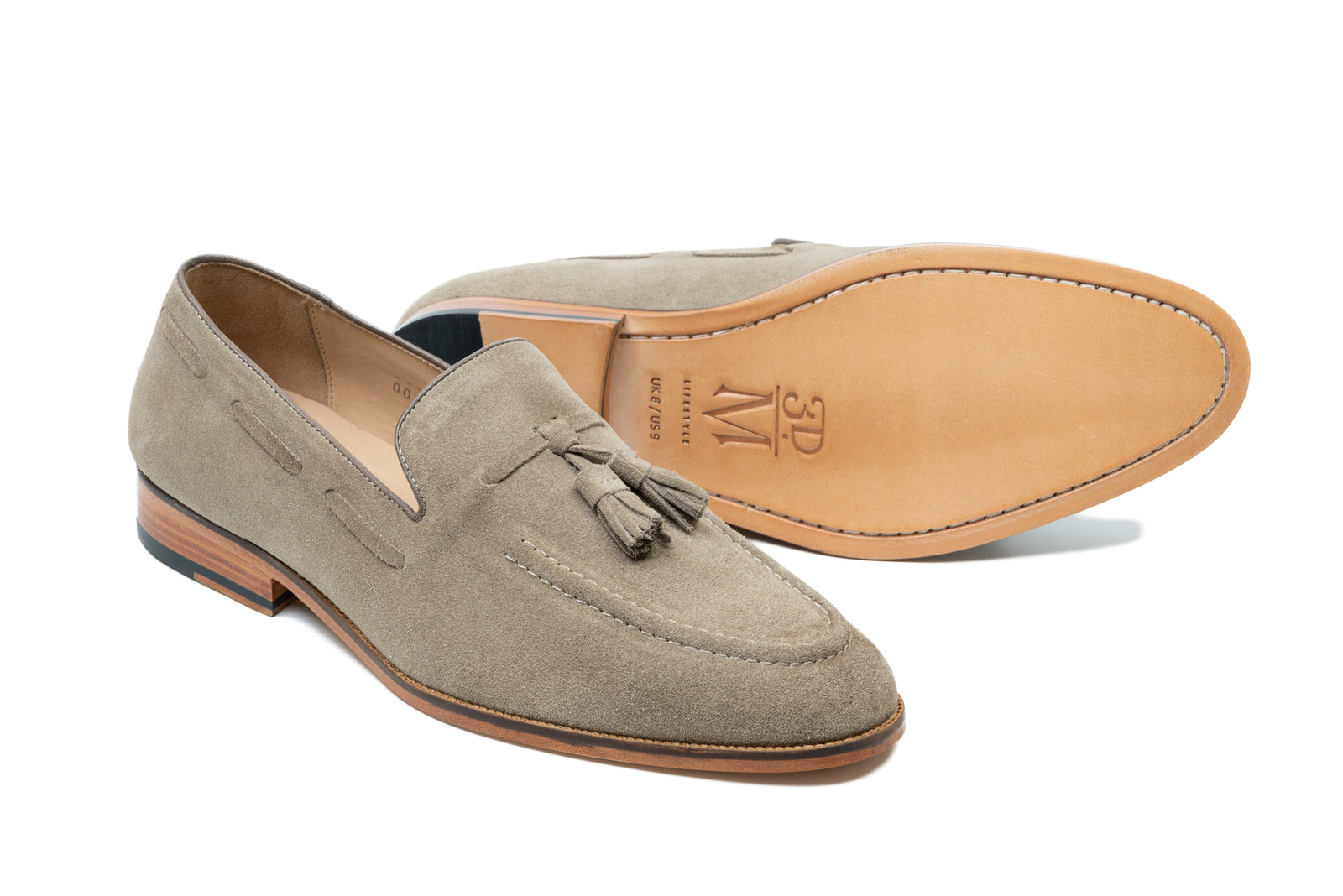 Close view of the taupe suede tassel