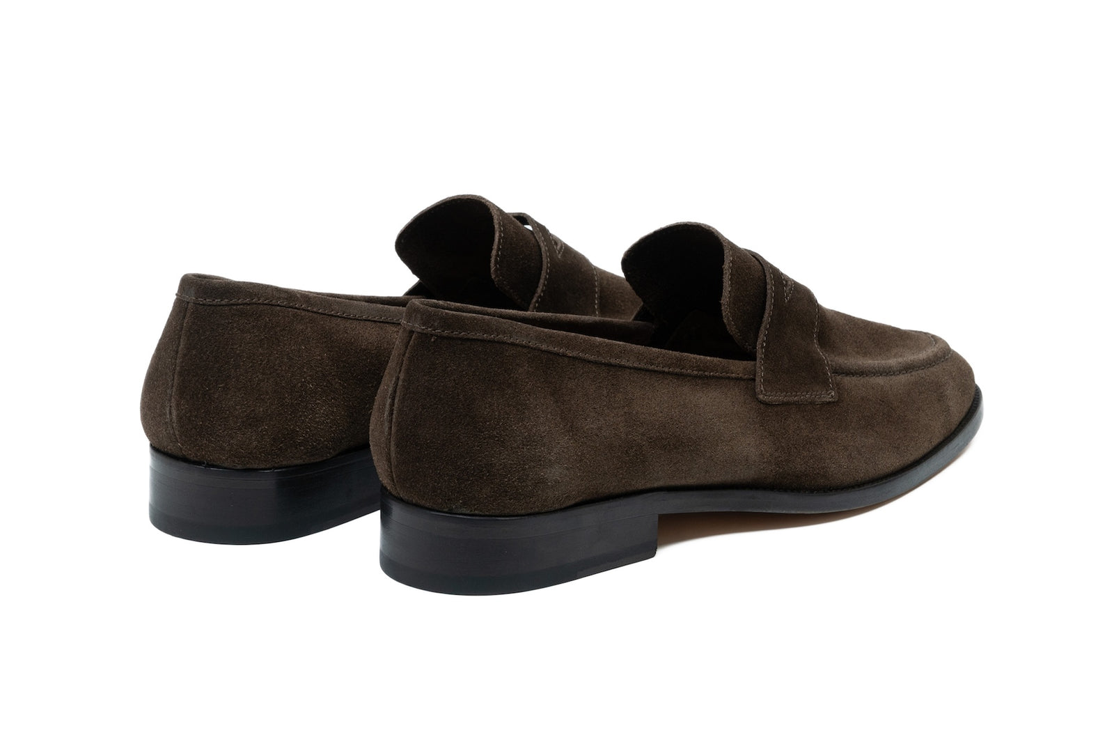 The brown suede penny in detail
