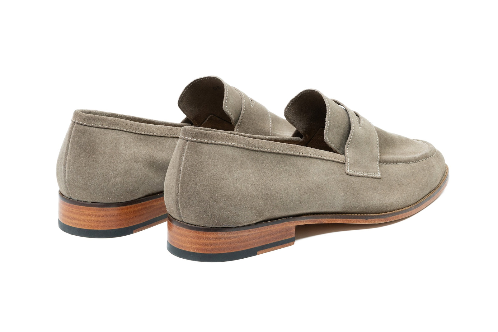 The taupe suede penny in detail