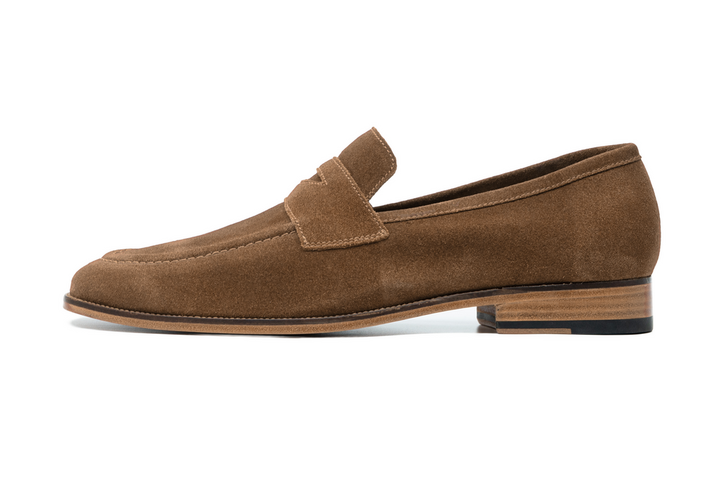 The tobacco suede penny in detail