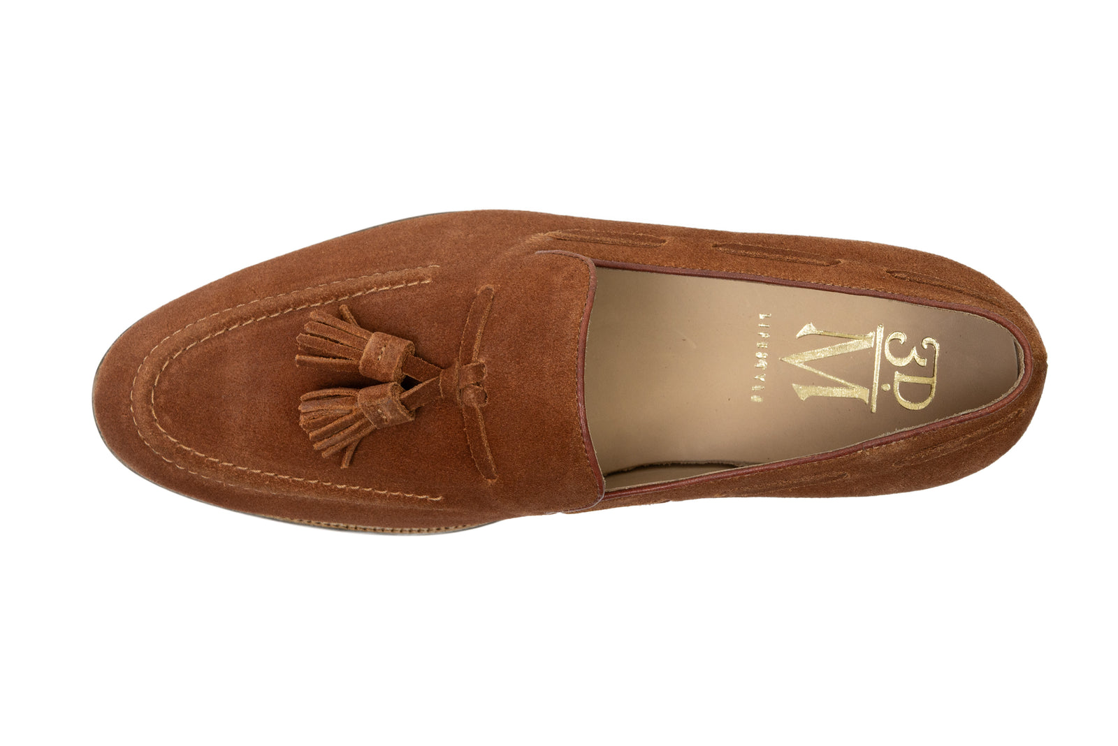 The navy suede tassel in detail
