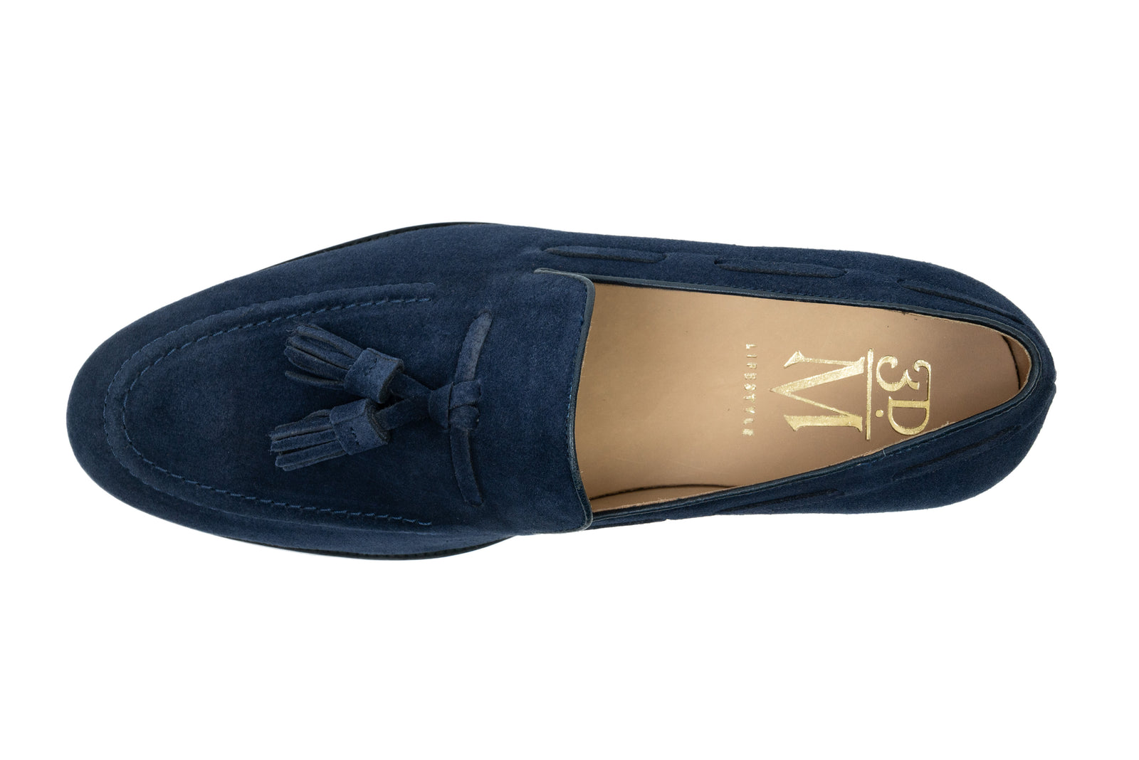 The navy suede tassel in detail