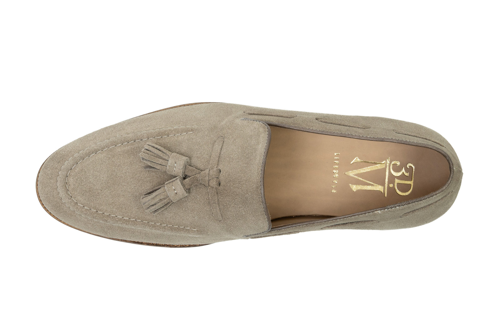 The taupe suede tassel in detail