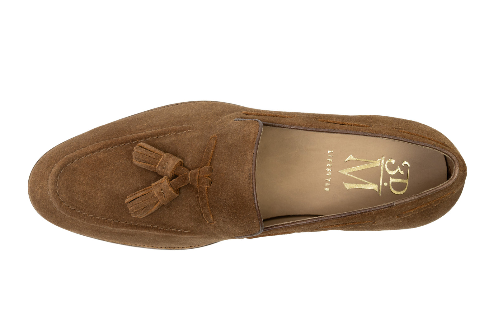 The tobacco suede tassel in detail