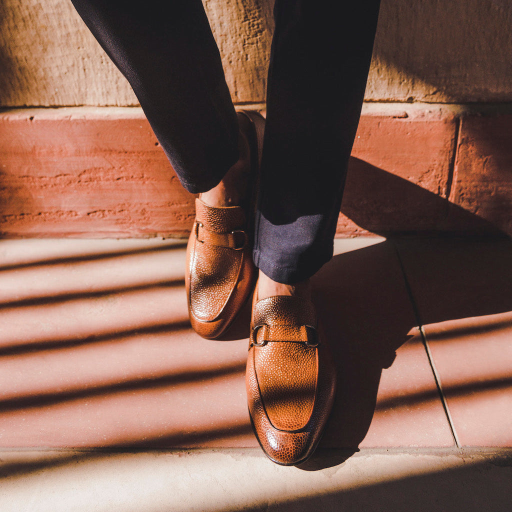The brown leather loafer in detail