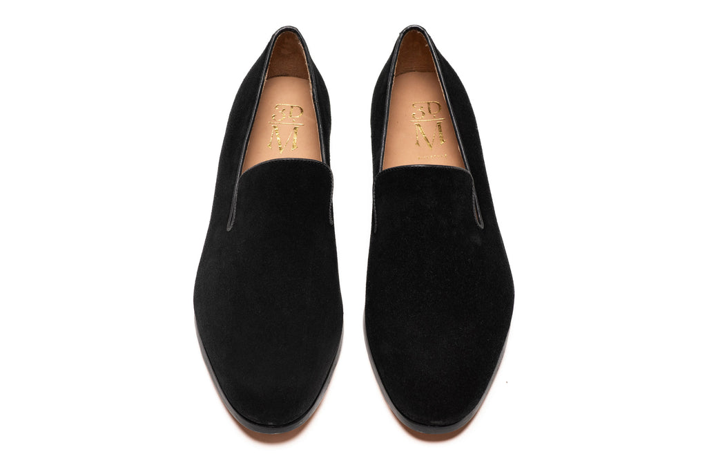 Close view of the black suede loafer