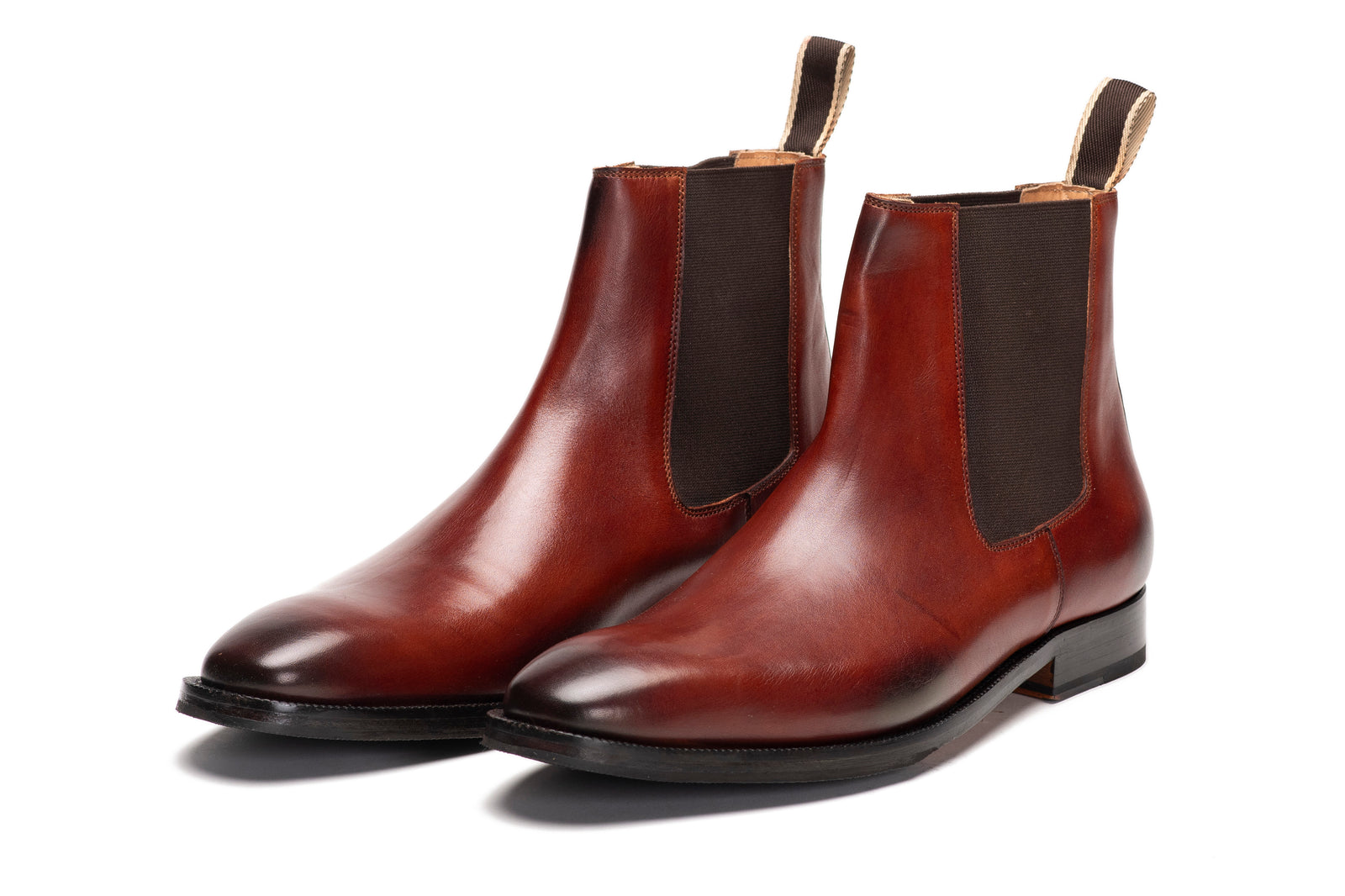 Cognac leather boot viewed in full