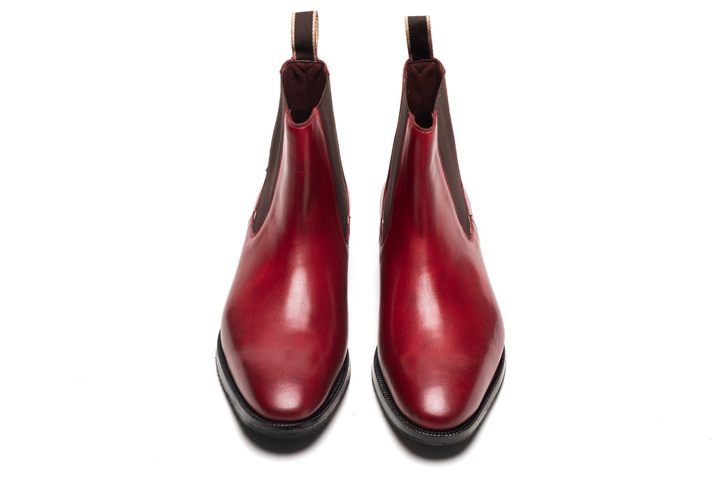 Close view of the oxblood leather boot