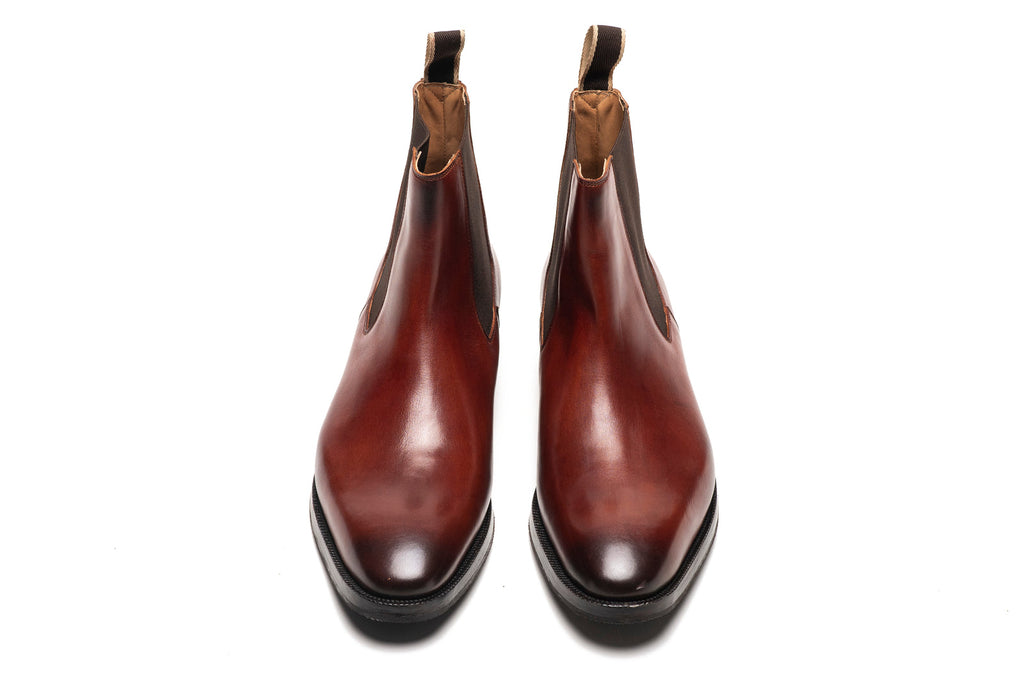 Close view of the cognac leather boot