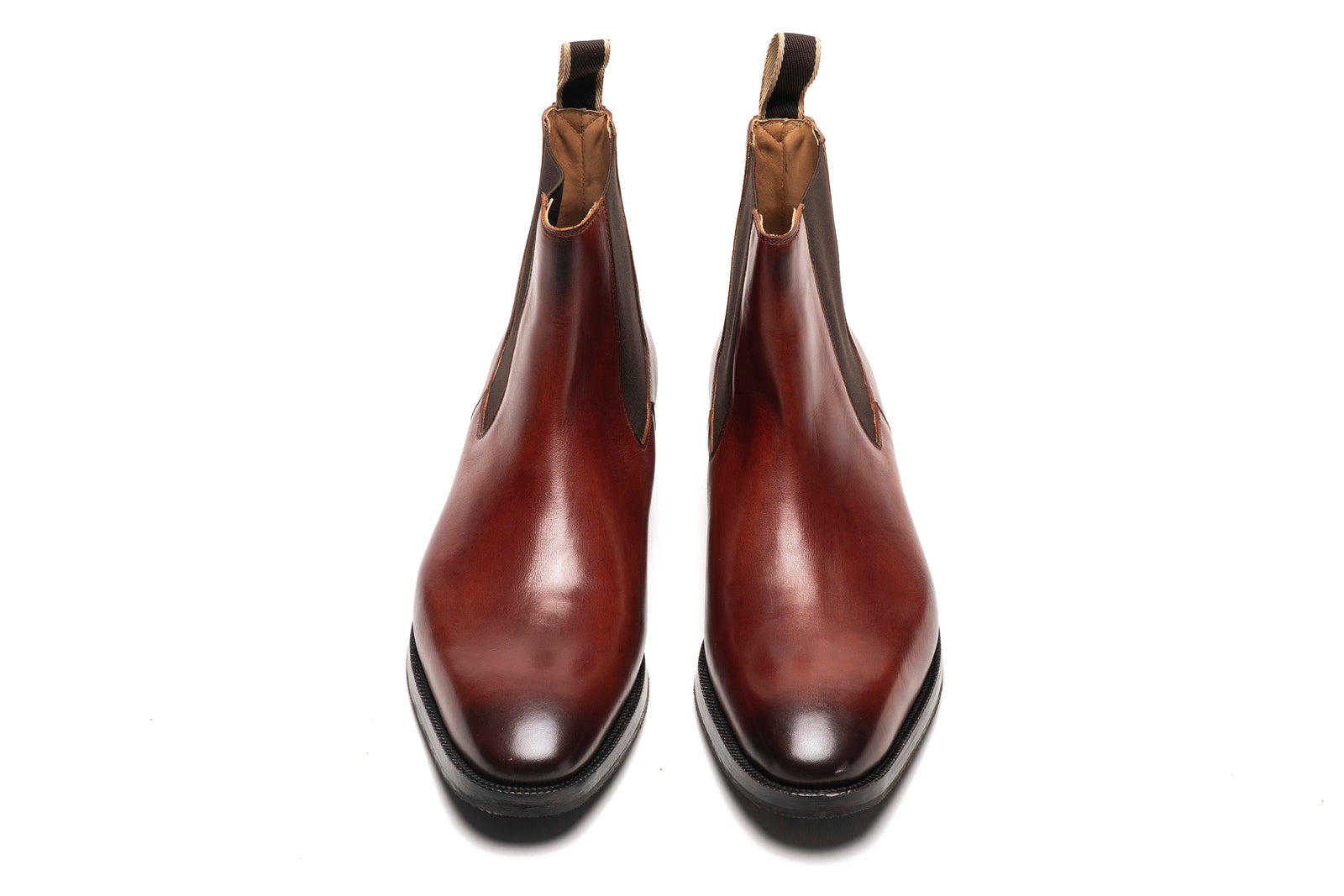Close view of the cognac leather boot