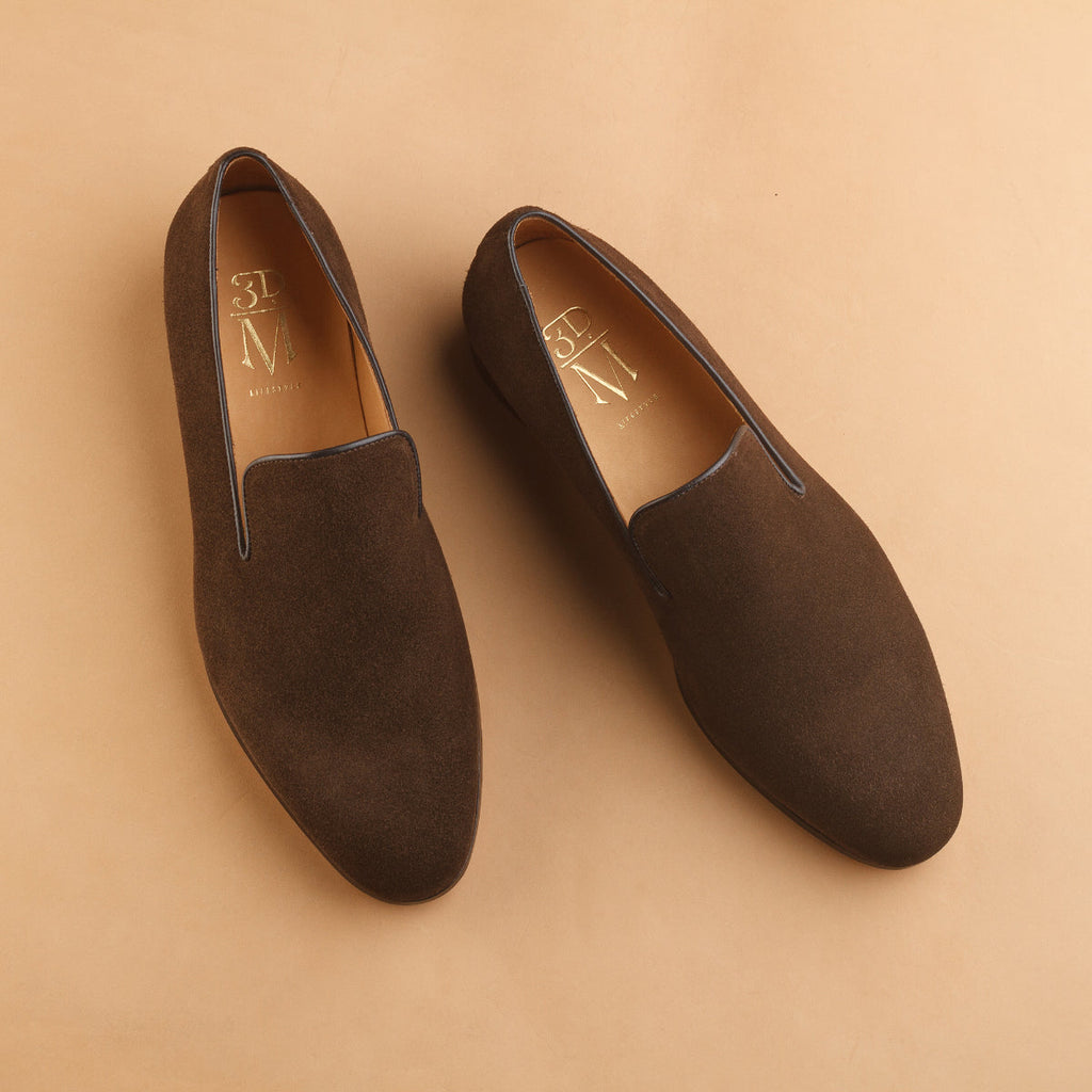 The brown suede loafer in detail