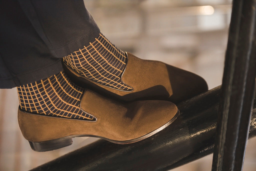 Close view of the brown suede loafer