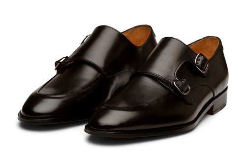 Pair of black leather monkstrap