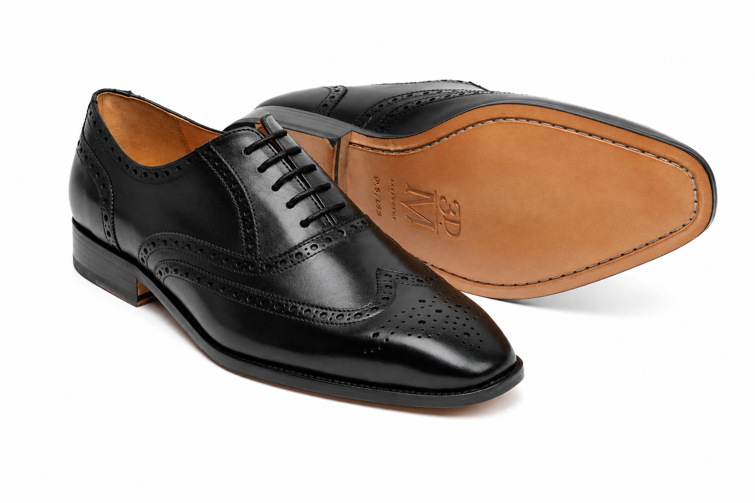 Close view of the black leather oxford