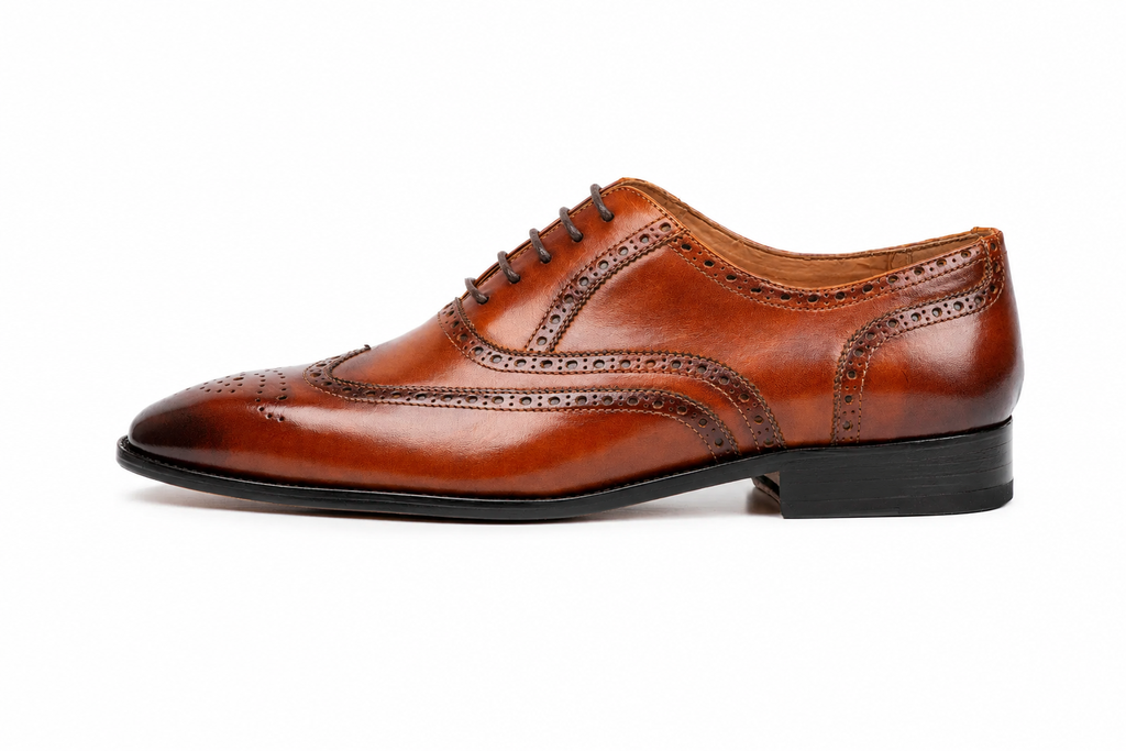 The tan leather oxford in detail