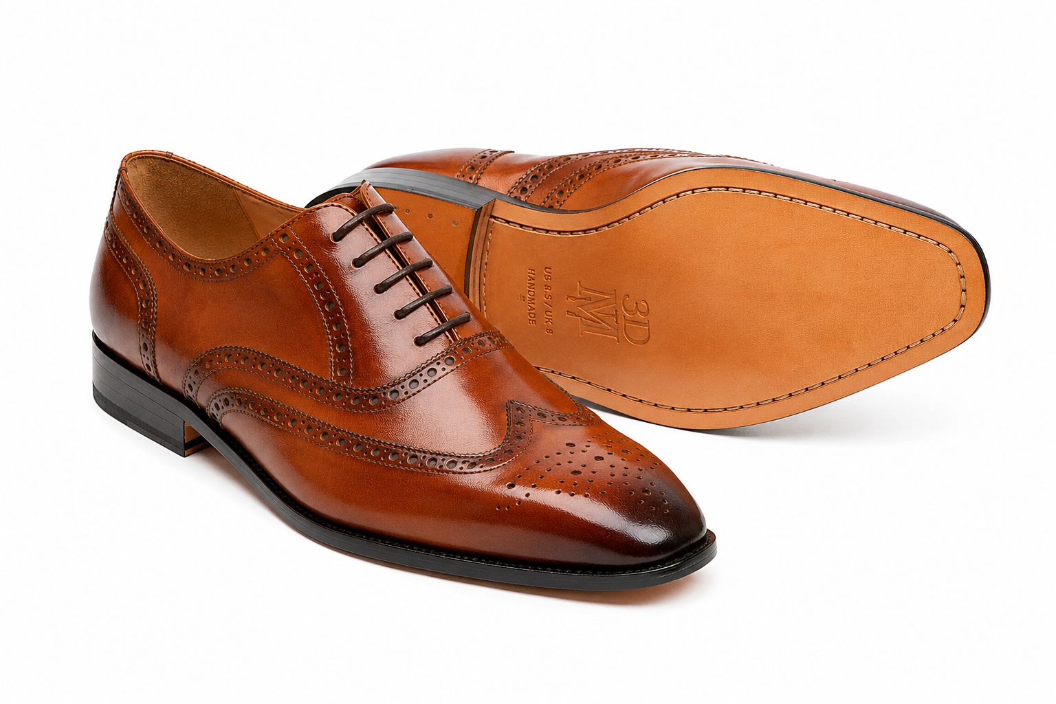 Close view of the tan leather oxford