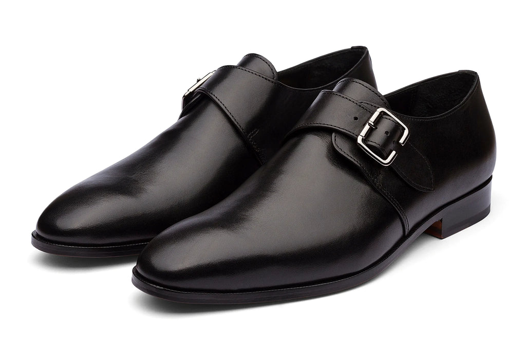 Pair of black leather monkstrap