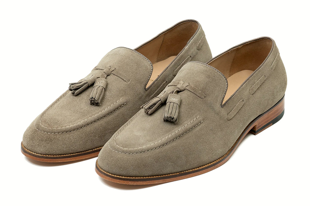 Pair of taupe suede tassel