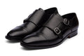 Pair of black leather monkstrap